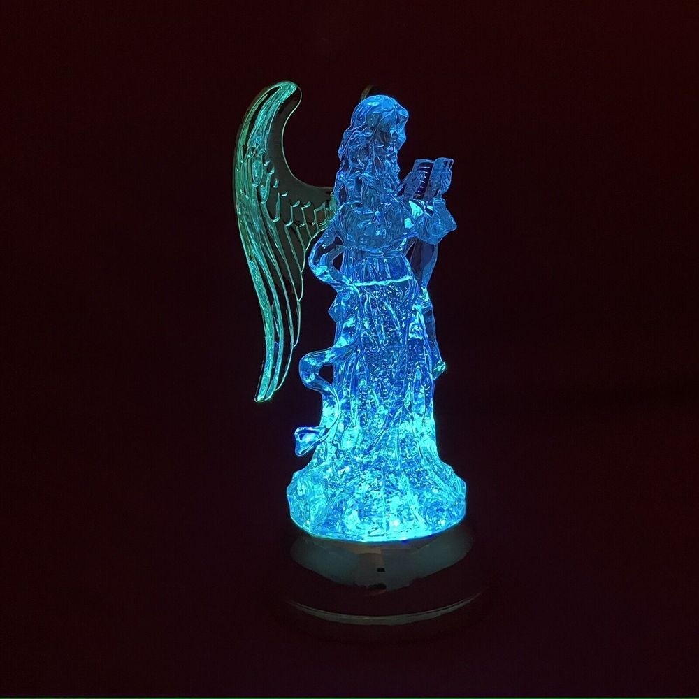 10.75" Acrylic Angel / LED Lighted Glitter/Water Swirl Holding Book /Gold Accent